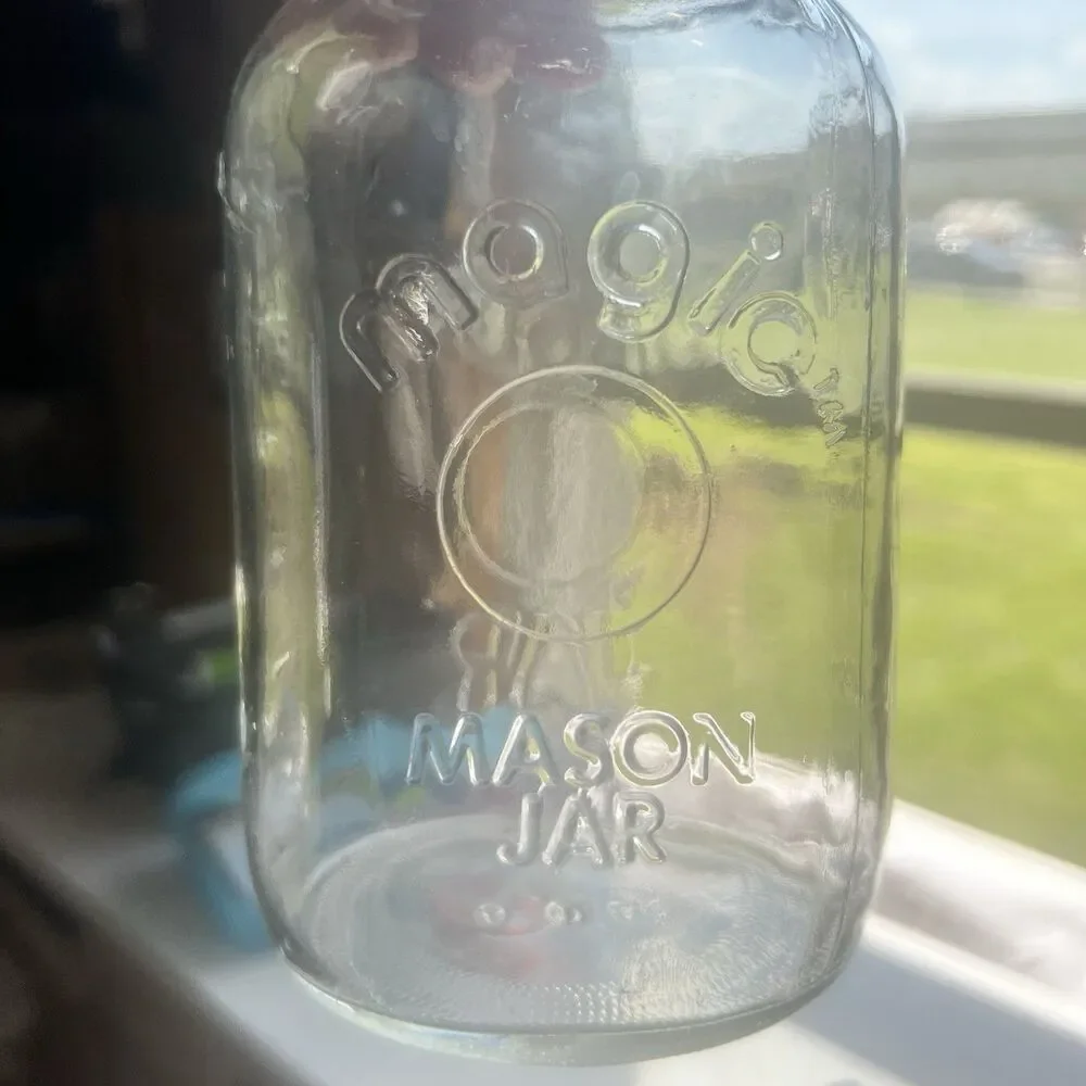 Magic Mason Jar Quart size + Measurement Lines On Side Of Jar No Lid Vintage